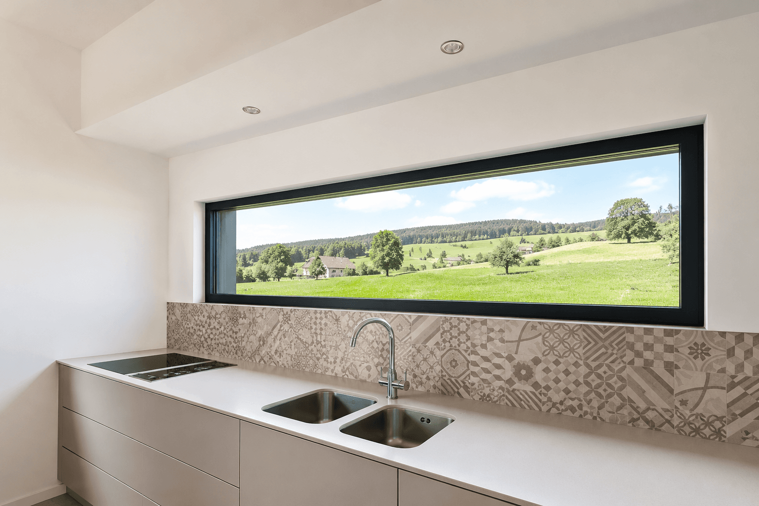 Fenêtre aluminium Novafen dans une cuisine